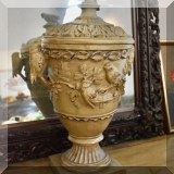 D09. Resin urn with bird decorations. 18”h